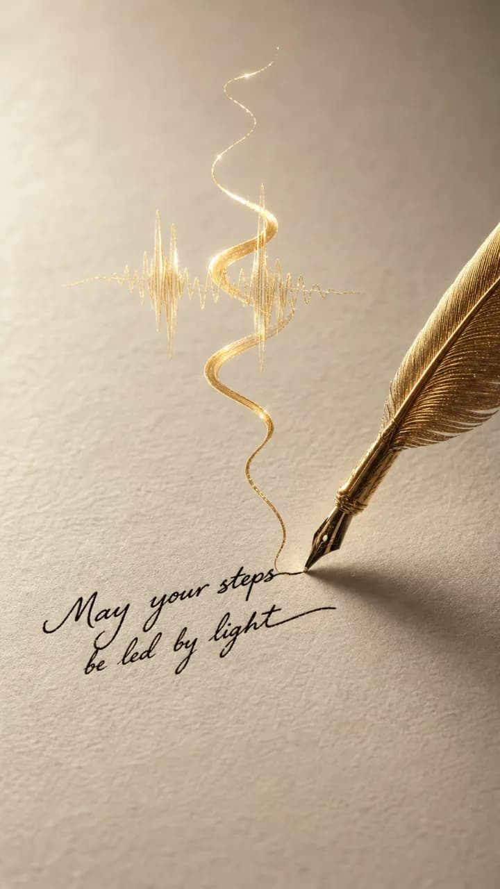 A golden quill turning a message into a sound wave